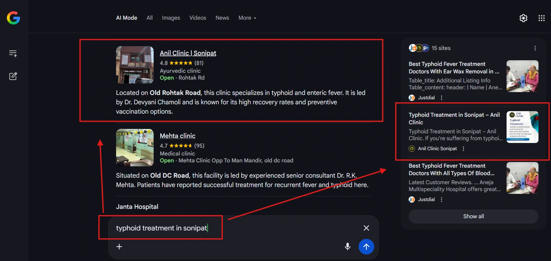 SEO Result Screenshot 1 - Google AI Mode Visibility