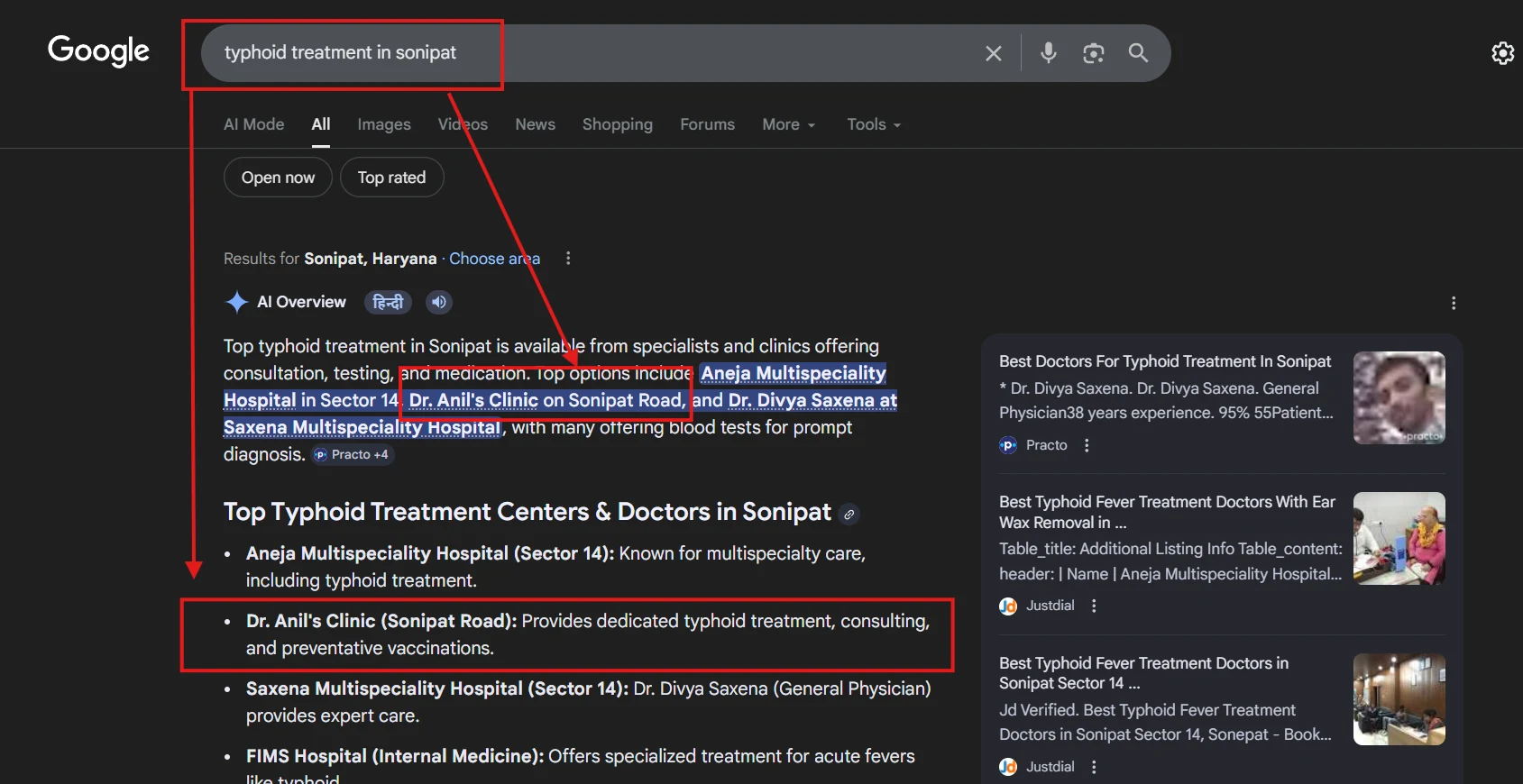 SEO Result Screenshot 2 - Typhoid Treatment Ranking